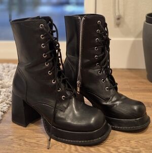 Black Lace-Up Platform Boots